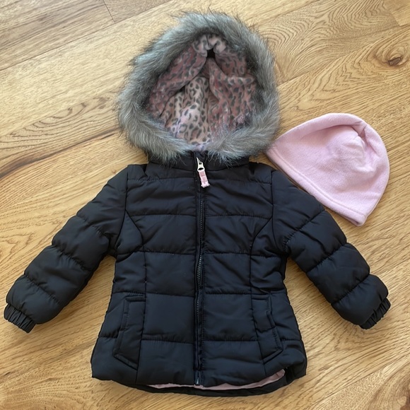 WeatherTamer puffy coat- black/pink-size 2T - Picture 2 of 8